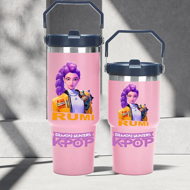 "K-Pop Demon Hunters HUNTR X Water Bottle  – Rumi, Mira, Zoey, Jinu & Celine Plastic Cup | Cute School Drink Bottle (Gourd Style)"
