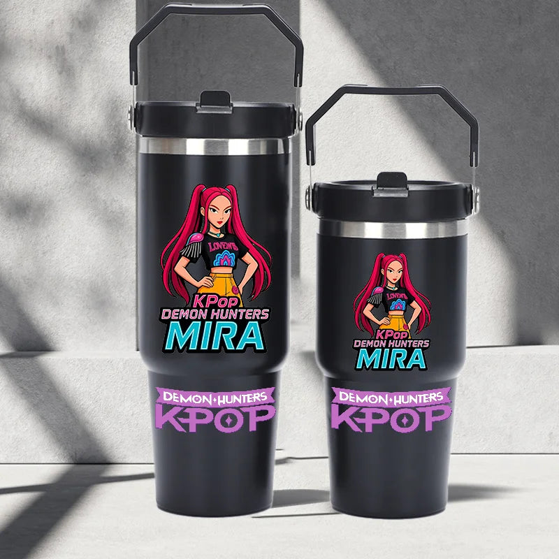 "K-Pop Demon Hunters HUNTR X Water Bottle  – Rumi, Mira, Zoey, Jinu & Celine Plastic Cup | Cute School Drink Bottle (Gourd Style)"