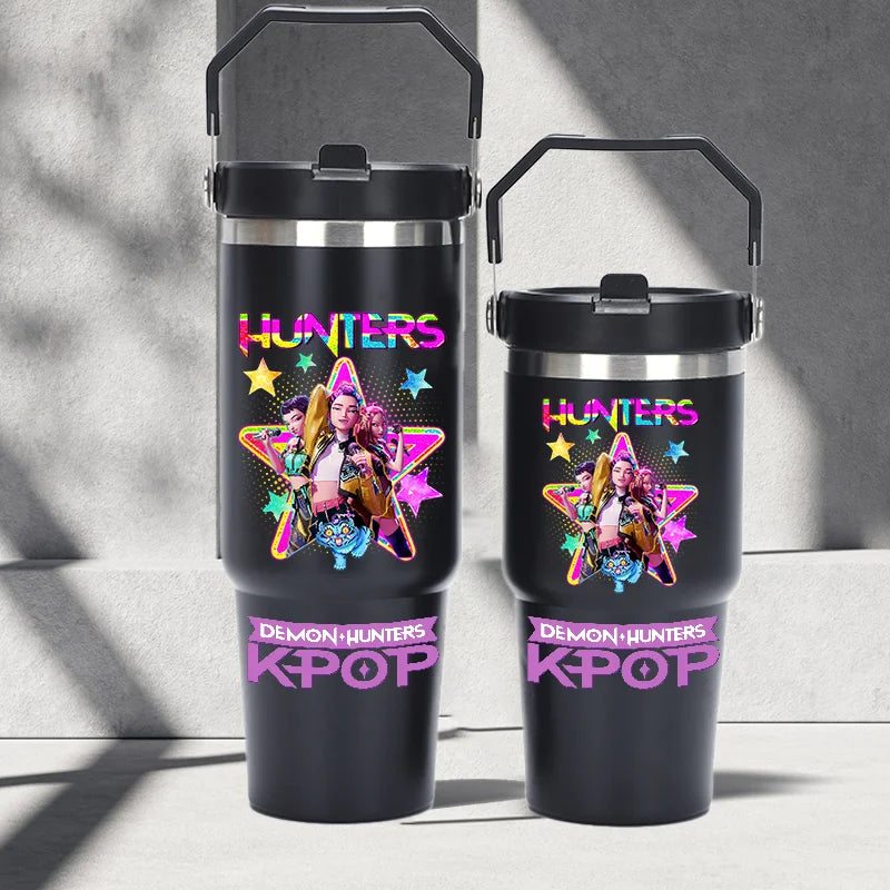 "K-Pop Demon Hunters HUNTR X Water Bottle  – Rumi, Mira, Zoey, Jinu & Celine Plastic Cup | Cute School Drink Bottle (Gourd Style)"