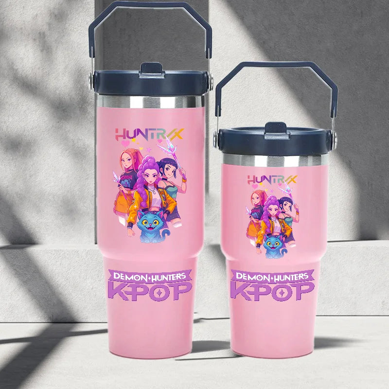 "K-Pop Demon Hunters HUNTR X Water Bottle  – Rumi, Mira, Zoey, Jinu & Celine Plastic Cup | Cute School Drink Bottle (Gourd Style)"
