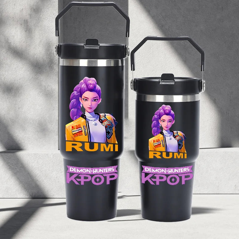 "K-Pop Demon Hunters HUNTR X Water Bottle  – Rumi, Mira, Zoey, Jinu & Celine Plastic Cup | Cute School Drink Bottle (Gourd Style)"