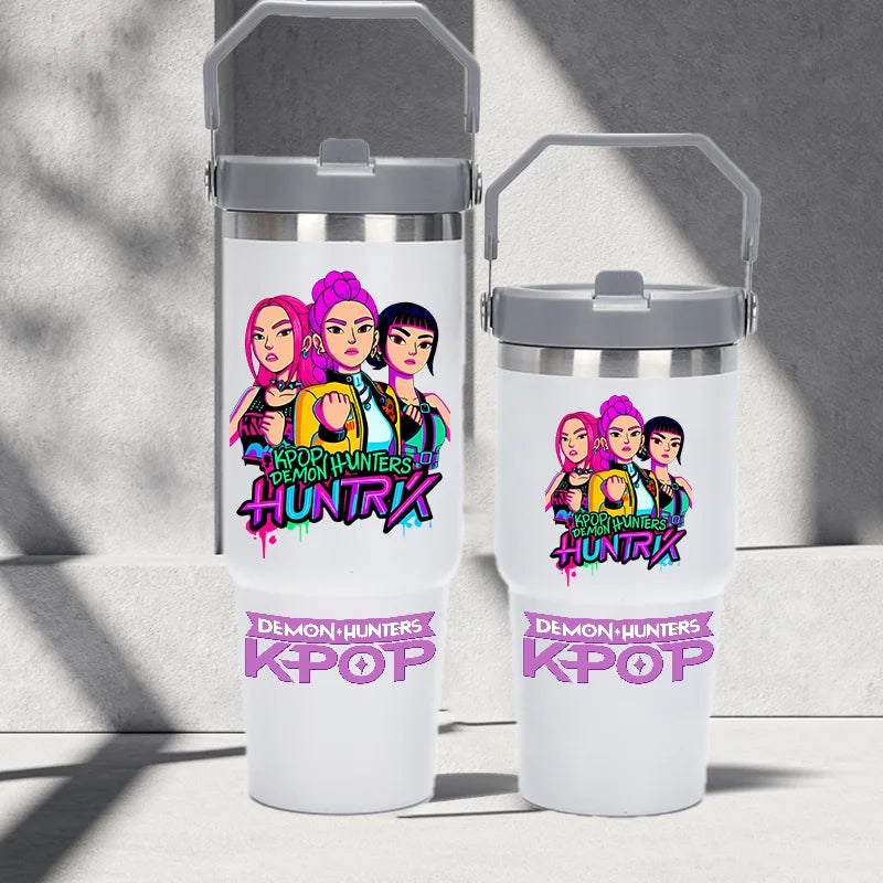 "K-Pop Demon Hunters HUNTR X Water Bottle  – Rumi, Mira, Zoey, Jinu & Celine Plastic Cup | Cute School Drink Bottle (Gourd Style)"