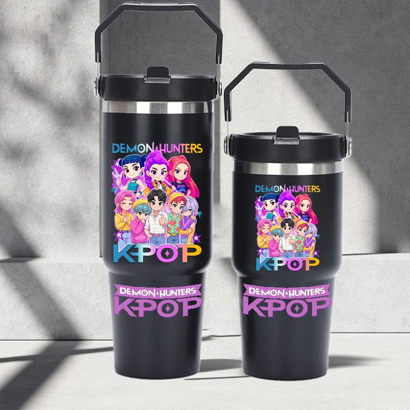 "K-Pop Demon Hunters HUNTR X Water Bottle  – Rumi, Mira, Zoey, Jinu & Celine Plastic Cup | Cute School Drink Bottle (Gourd Style)"