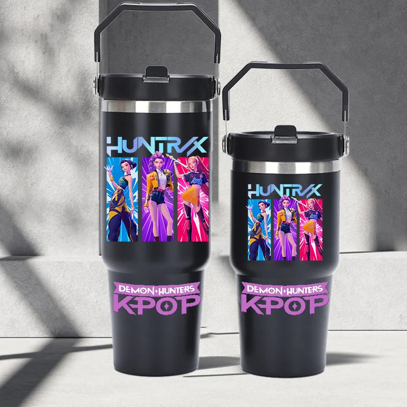"K-Pop Demon Hunters HUNTR X Water Bottle  – Rumi, Mira, Zoey, Jinu & Celine Plastic Cup | Cute School Drink Bottle (Gourd Style)"