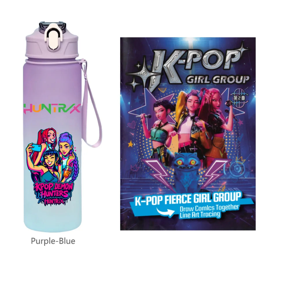 K-Pop Demon Hunters 🧃 – 750 ML Sports Bottle + Anime Coloring Book Set for Creative Kids!"