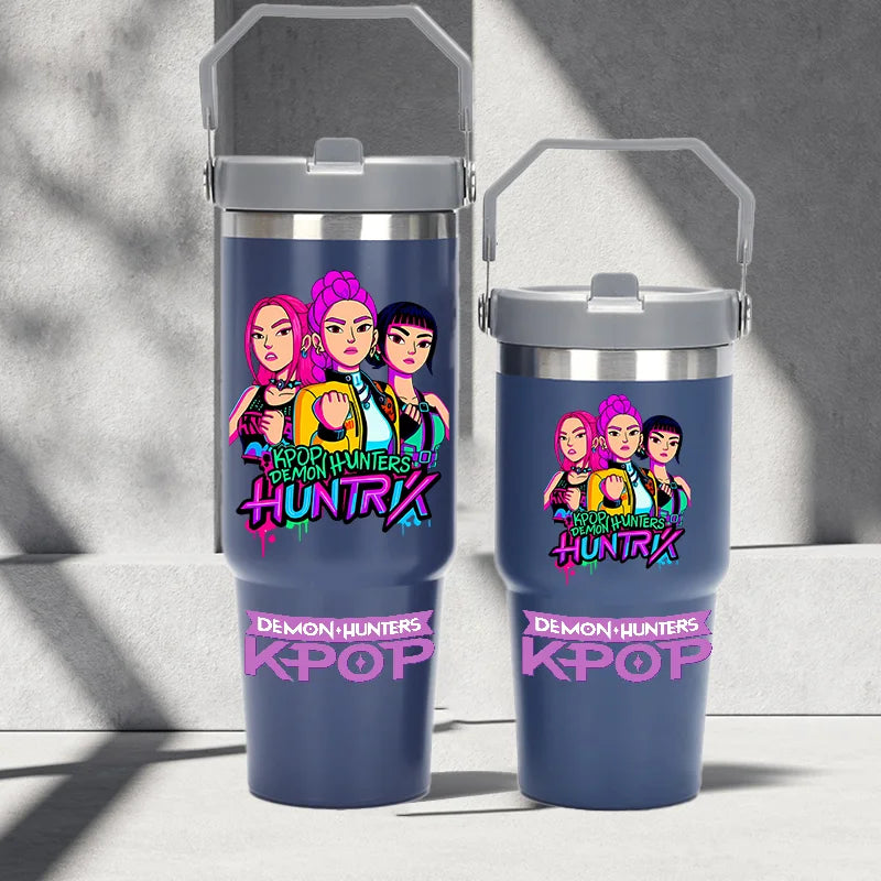 "K-Pop Demon Hunters HUNTR X Water Bottle  – Rumi, Mira, Zoey, Jinu & Celine Plastic Cup | Cute School Drink Bottle (Gourd Style)"