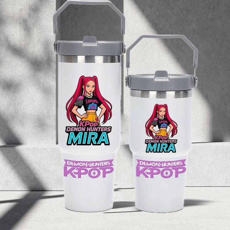"K-Pop Demon Hunters HUNTR X Water Bottle  – Rumi, Mira, Zoey, Jinu & Celine Plastic Cup | Cute School Drink Bottle (Gourd Style)"