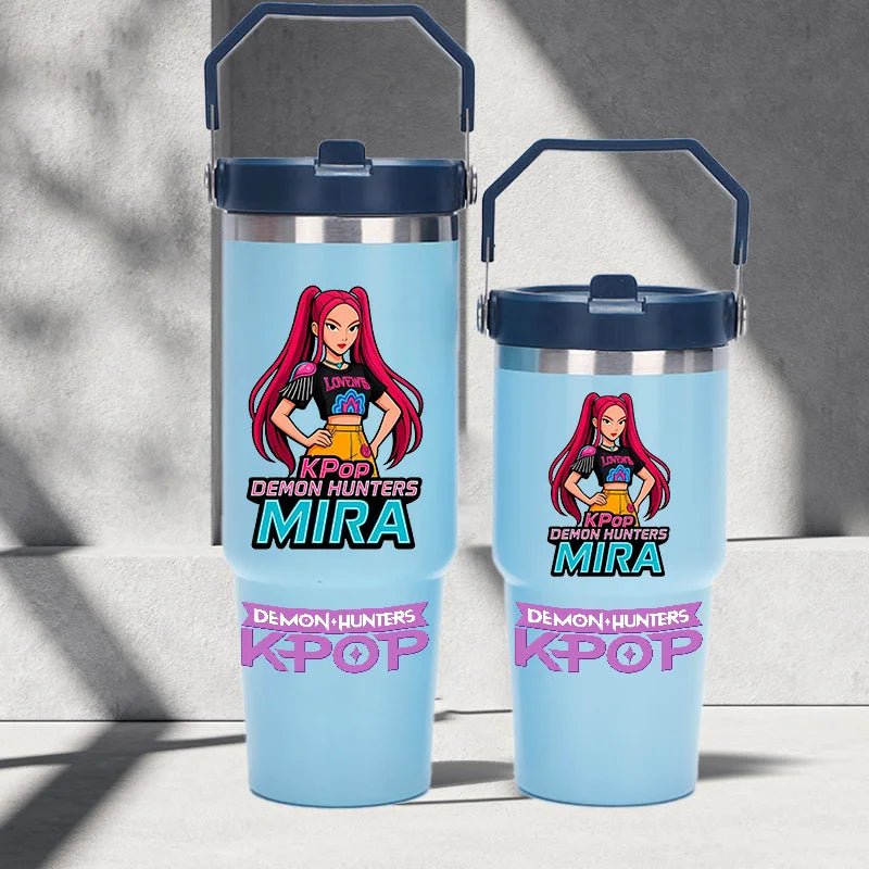 "K-Pop Demon Hunters HUNTR X Water Bottle  – Rumi, Mira, Zoey, Jinu & Celine Plastic Cup | Cute School Drink Bottle (Gourd Style)"
