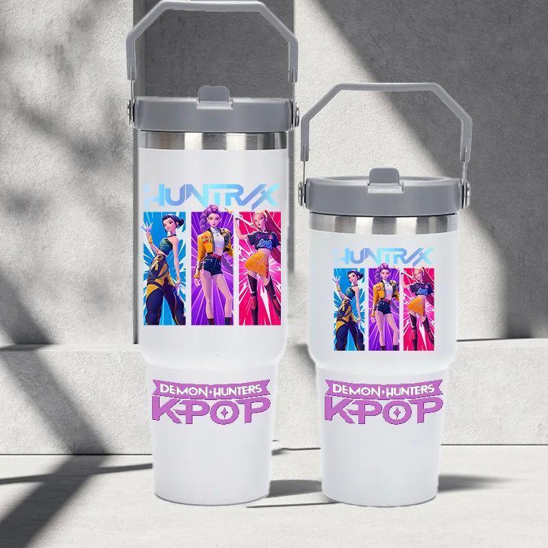 "K-Pop Demon Hunters HUNTR X Water Bottle  – Rumi, Mira, Zoey, Jinu & Celine Plastic Cup | Cute School Drink Bottle (Gourd Style)"