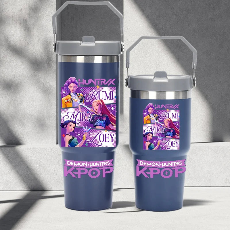 "K-Pop Demon Hunters HUNTR X Water Bottle  – Rumi, Mira, Zoey, Jinu & Celine Plastic Cup | Cute School Drink Bottle (Gourd Style)"