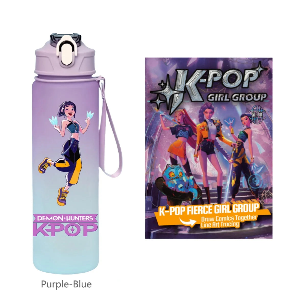 K-Pop Demon Hunters 🧃 – 750 ML Sports Bottle + Anime Coloring Book Set for Creative Kids!"