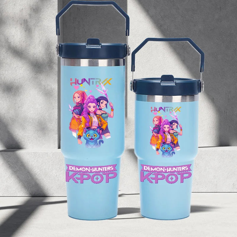 "K-Pop Demon Hunters HUNTR X Water Bottle  – Rumi, Mira, Zoey, Jinu & Celine Plastic Cup | Cute School Drink Bottle (Gourd Style)"