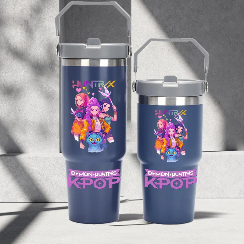 "K-Pop Demon Hunters HUNTR X Water Bottle  – Rumi, Mira, Zoey, Jinu & Celine Plastic Cup | Cute School Drink Bottle (Gourd Style)"