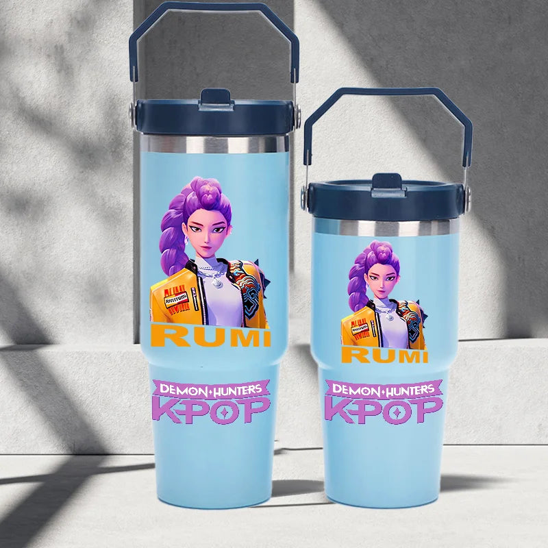 "K-Pop Demon Hunters HUNTR X Water Bottle  – Rumi, Mira, Zoey, Jinu & Celine Plastic Cup | Cute School Drink Bottle (Gourd Style)"