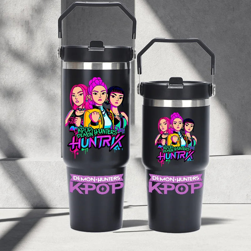 "K-Pop Demon Hunters HUNTR X Water Bottle  – Rumi, Mira, Zoey, Jinu & Celine Plastic Cup | Cute School Drink Bottle (Gourd Style)"