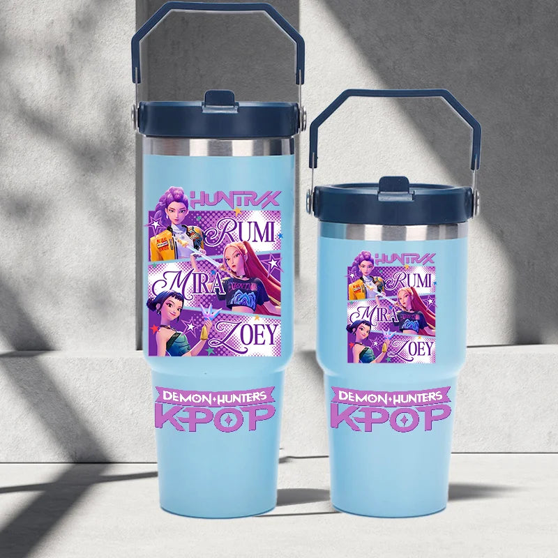 "K-Pop Demon Hunters HUNTR X Water Bottle  – Rumi, Mira, Zoey, Jinu & Celine Plastic Cup | Cute School Drink Bottle (Gourd Style)"