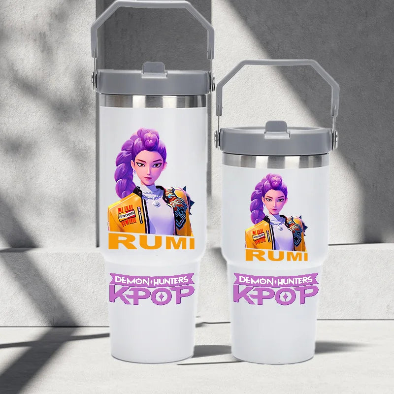 "K-Pop Demon Hunters HUNTR X Water Bottle  – Rumi, Mira, Zoey, Jinu & Celine Plastic Cup | Cute School Drink Bottle (Gourd Style)"