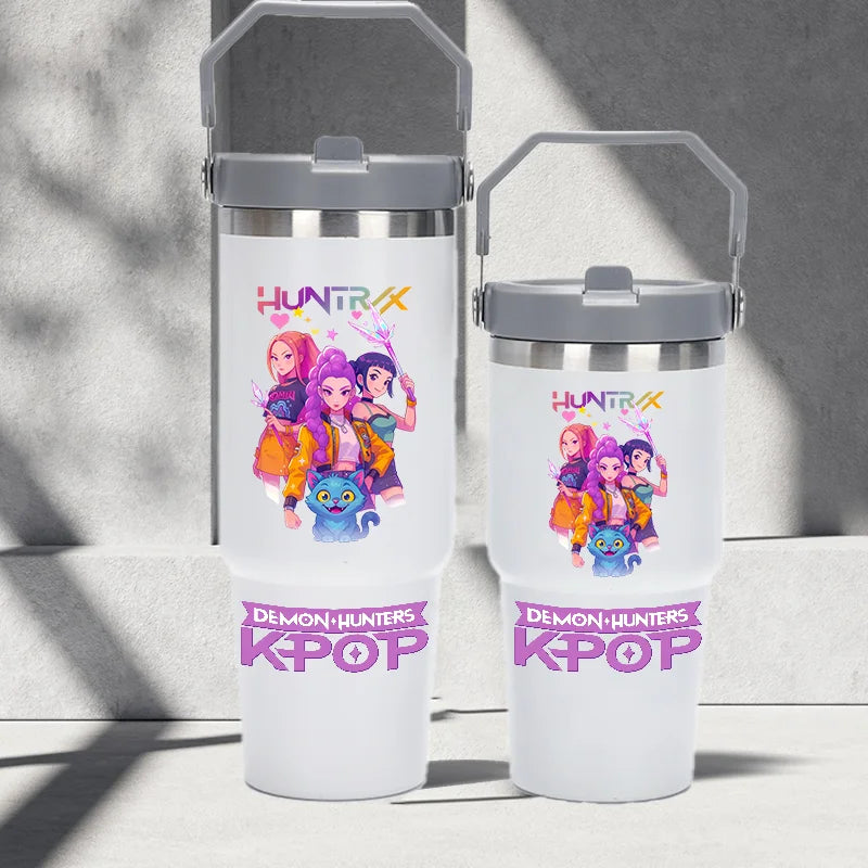 "K-Pop Demon Hunters HUNTR X Water Bottle  – Rumi, Mira, Zoey, Jinu & Celine Plastic Cup | Cute School Drink Bottle (Gourd Style)"