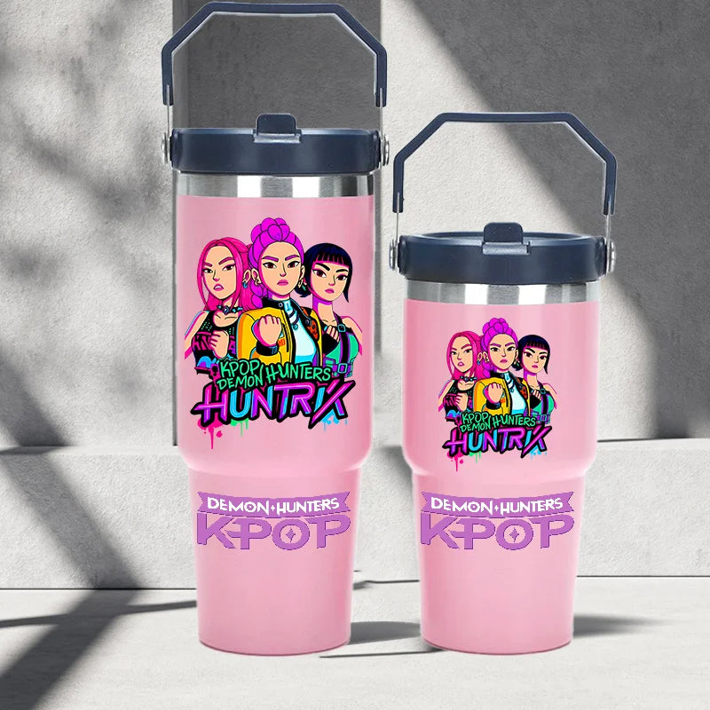 "K-Pop Demon Hunters HUNTR X Water Bottle  – Rumi, Mira, Zoey, Jinu & Celine Plastic Cup | Cute School Drink Bottle (Gourd Style)"