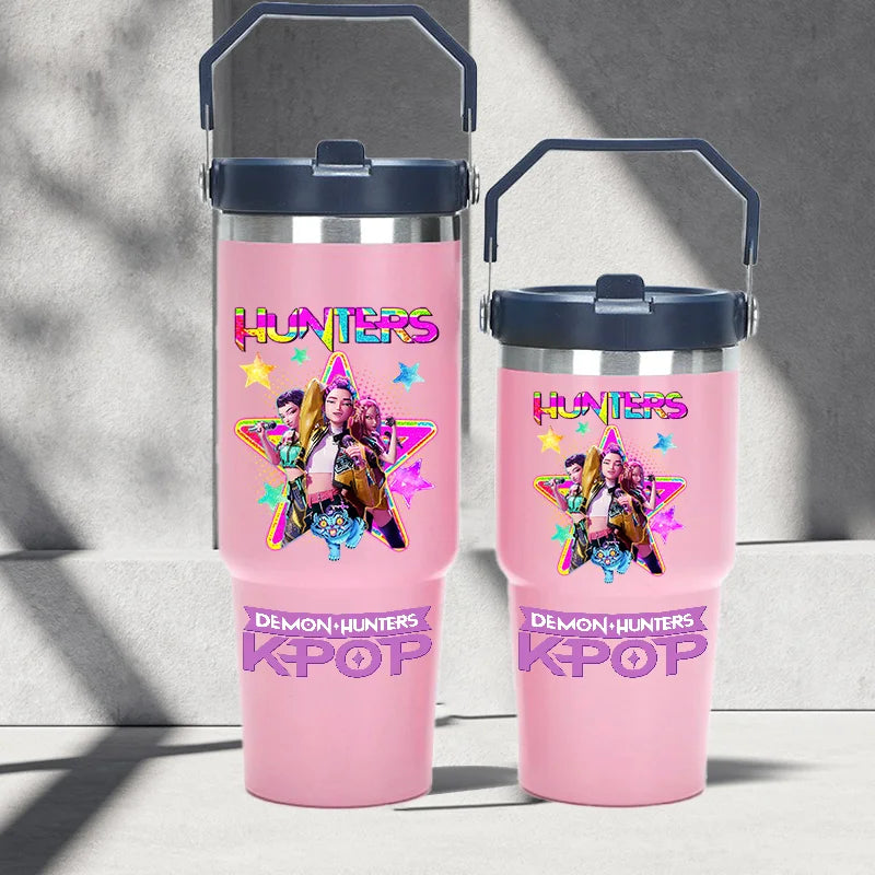 "K-Pop Demon Hunters HUNTR X Water Bottle  – Rumi, Mira, Zoey, Jinu & Celine Plastic Cup | Cute School Drink Bottle (Gourd Style)"