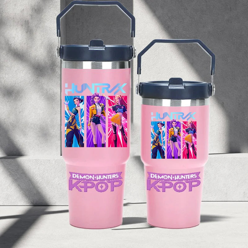 "K-Pop Demon Hunters HUNTR X Water Bottle  – Rumi, Mira, Zoey, Jinu & Celine Plastic Cup | Cute School Drink Bottle (Gourd Style)"