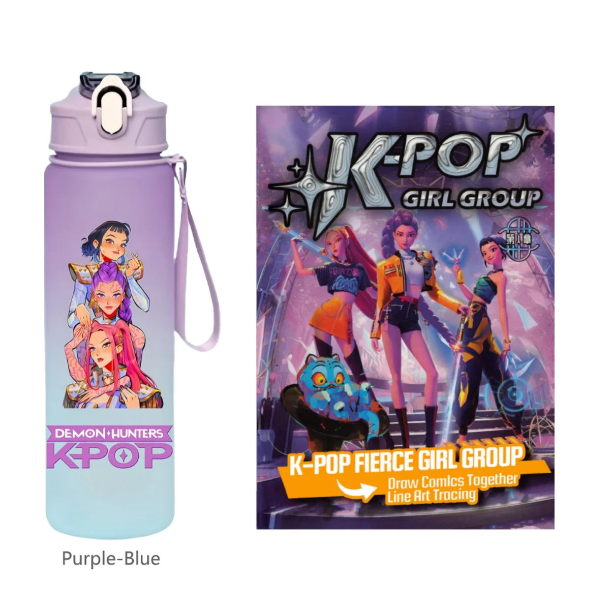 K-Pop Demon Hunters 🧃 – 750 ML Sports Bottle + Anime Coloring Book Set for Creative Kids!"