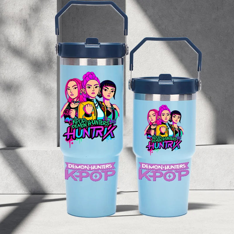 "K-Pop Demon Hunters HUNTR X Water Bottle  – Rumi, Mira, Zoey, Jinu & Celine Plastic Cup | Cute School Drink Bottle (Gourd Style)"