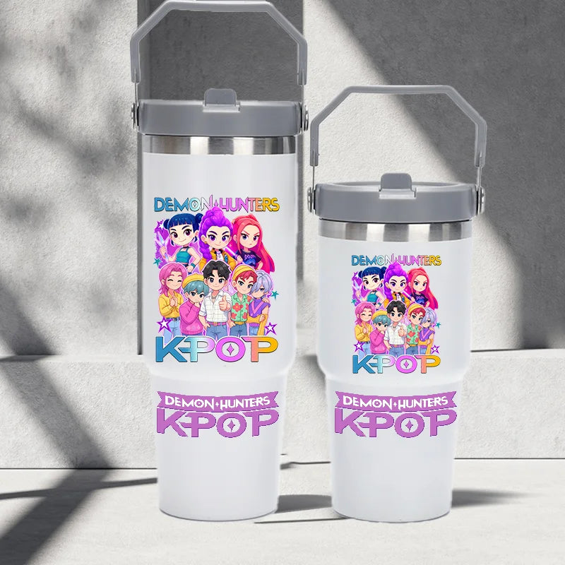 "K-Pop Demon Hunters HUNTR X Water Bottle  – Rumi, Mira, Zoey, Jinu & Celine Plastic Cup | Cute School Drink Bottle (Gourd Style)"