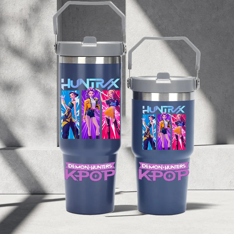 "K-Pop Demon Hunters HUNTR X Water Bottle  – Rumi, Mira, Zoey, Jinu & Celine Plastic Cup | Cute School Drink Bottle (Gourd Style)"