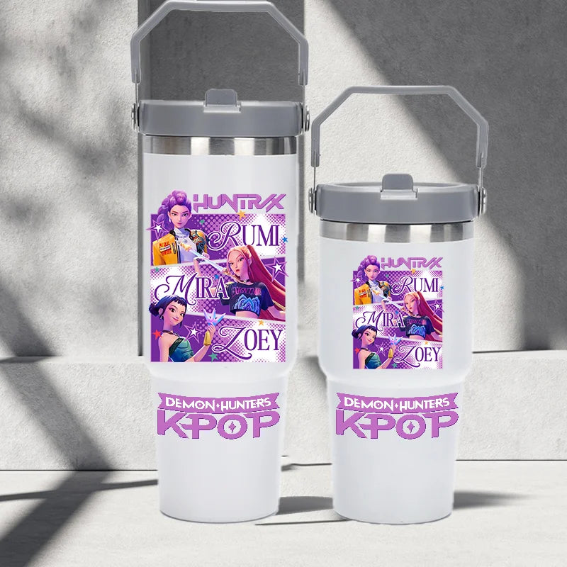 "K-Pop Demon Hunters HUNTR X Water Bottle  – Rumi, Mira, Zoey, Jinu & Celine Plastic Cup | Cute School Drink Bottle (Gourd Style)"