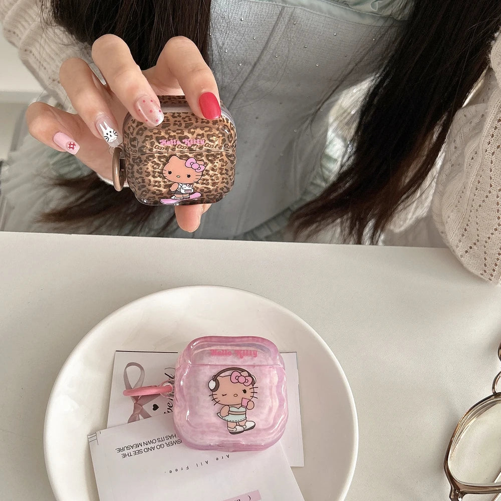 Leopard Hello Kitty Wireless Earbuds – Cute Design, Crystal Sound & All-Day Comfort
