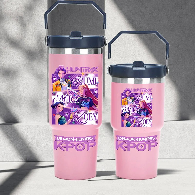 "K-Pop Demon Hunters HUNTR X Water Bottle  – Rumi, Mira, Zoey, Jinu & Celine Plastic Cup | Cute School Drink Bottle (Gourd Style)"