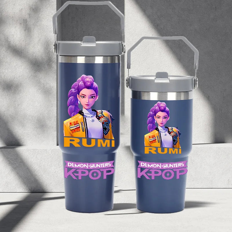 "K-Pop Demon Hunters HUNTR X Water Bottle  – Rumi, Mira, Zoey, Jinu & Celine Plastic Cup | Cute School Drink Bottle (Gourd Style)"