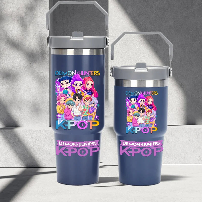 "K-Pop Demon Hunters HUNTR X Water Bottle  – Rumi, Mira, Zoey, Jinu & Celine Plastic Cup | Cute School Drink Bottle (Gourd Style)"