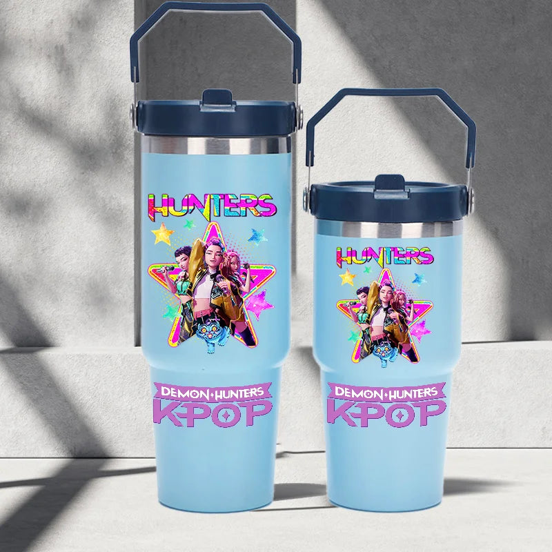 "K-Pop Demon Hunters HUNTR X Water Bottle  – Rumi, Mira, Zoey, Jinu & Celine Plastic Cup | Cute School Drink Bottle (Gourd Style)"