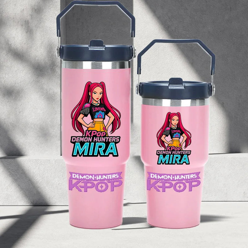 "K-Pop Demon Hunters HUNTR X Water Bottle  – Rumi, Mira, Zoey, Jinu & Celine Plastic Cup | Cute School Drink Bottle (Gourd Style)"