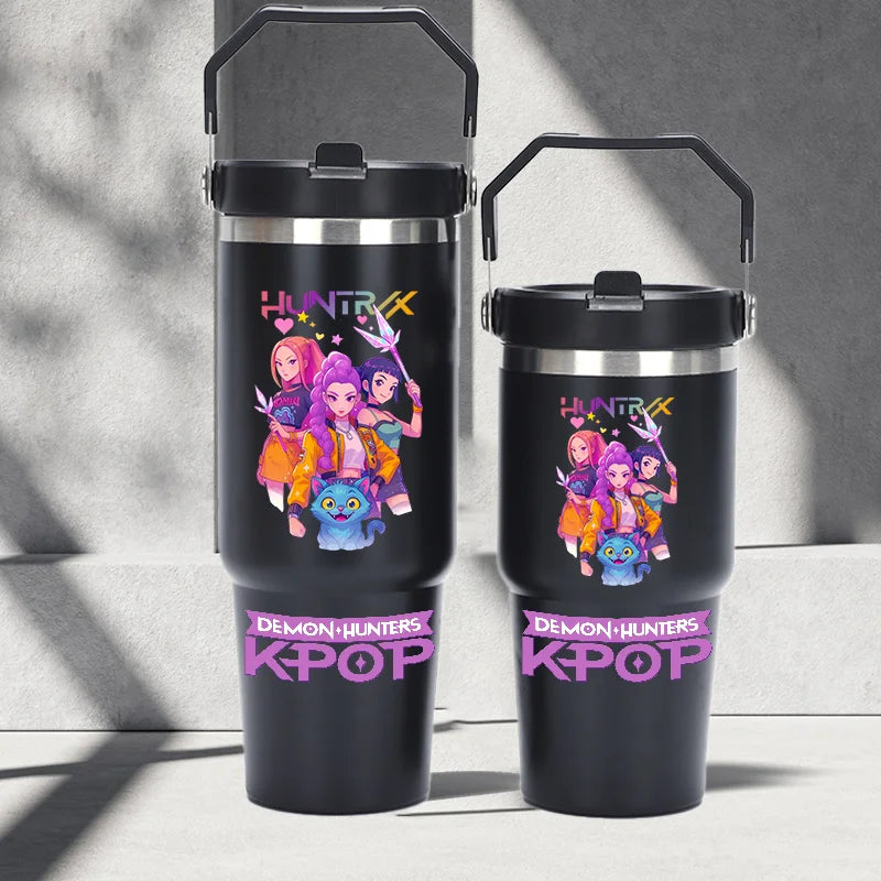 "K-Pop Demon Hunters HUNTR X Water Bottle  – Rumi, Mira, Zoey, Jinu & Celine Plastic Cup | Cute School Drink Bottle (Gourd Style)"
