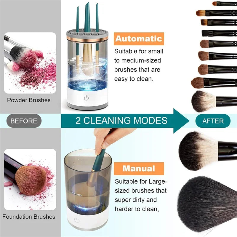 2-in-1 Express Brush Cleaner — Automatic Makeup Brush Cleaning & Instant Drying Machine with Cleaning Mat”