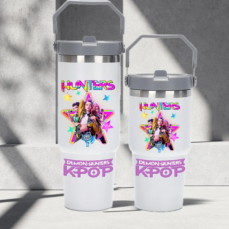 "K-Pop Demon Hunters HUNTR X Water Bottle  – Rumi, Mira, Zoey, Jinu & Celine Plastic Cup | Cute School Drink Bottle (Gourd Style)"