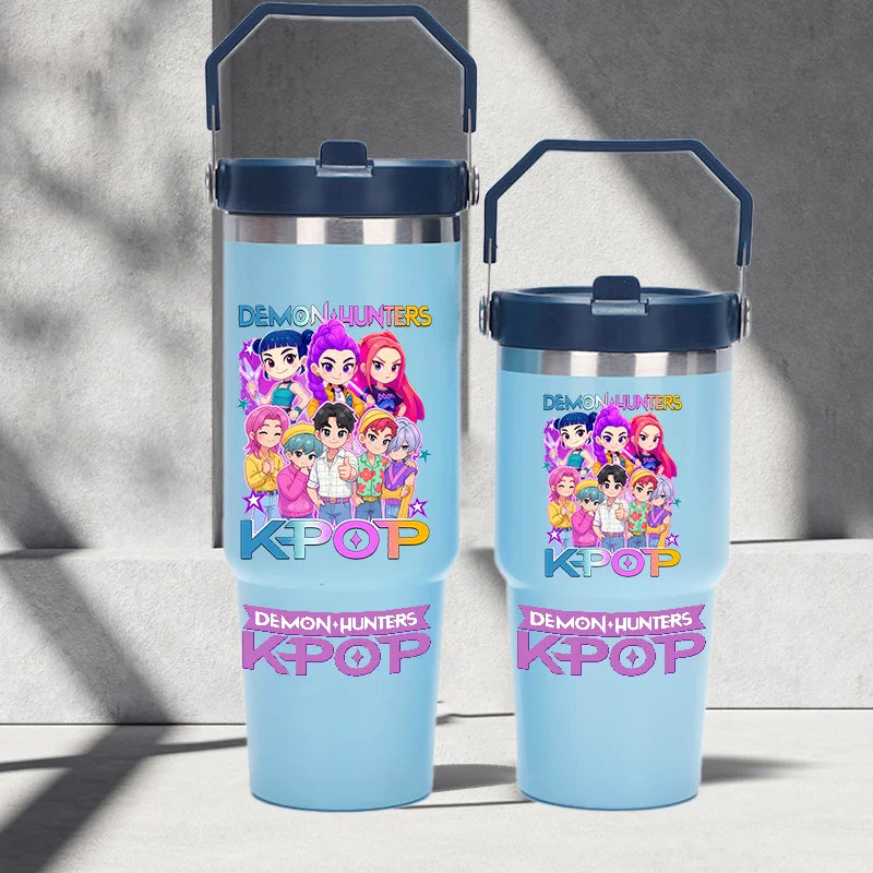 "K-Pop Demon Hunters HUNTR X Water Bottle  – Rumi, Mira, Zoey, Jinu & Celine Plastic Cup | Cute School Drink Bottle (Gourd Style)"