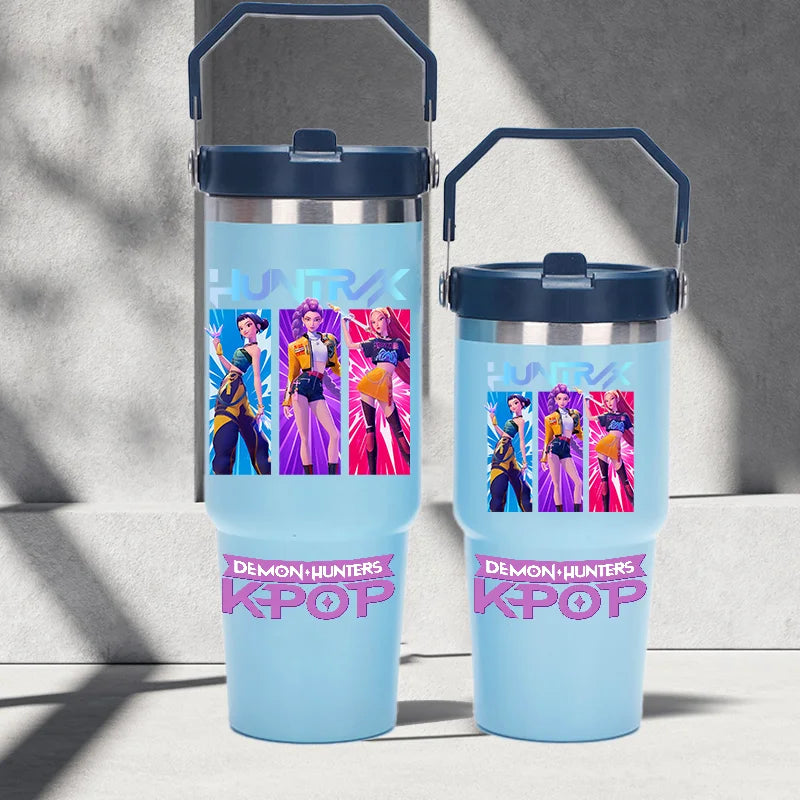 "K-Pop Demon Hunters HUNTR X Water Bottle  – Rumi, Mira, Zoey, Jinu & Celine Plastic Cup | Cute School Drink Bottle (Gourd Style)"